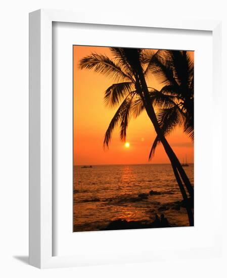 A Couple in Silhouette, Enjoying a Romantic Sunset Beneath the Palm Trees in Kailua-Kona, Hawaii-Ann Cecil-Framed Photographic Print