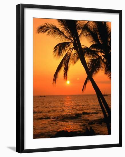 A Couple in Silhouette, Enjoying a Romantic Sunset Beneath the Palm Trees in Kailua-Kona, Hawaii-Ann Cecil-Framed Photographic Print