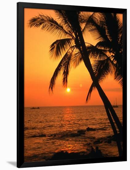 A Couple in Silhouette, Enjoying a Romantic Sunset Beneath the Palm Trees in Kailua-Kona, Hawaii-Ann Cecil-Framed Photographic Print