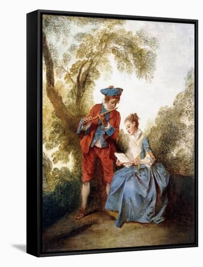 A Couple Making Music in a Landscape-Nicolas Poussin-Framed Stretched Canvas