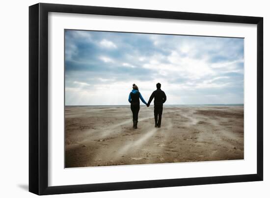 A Couple Together on a Winters Day on a Beach-Clive Nolan-Framed Photographic Print