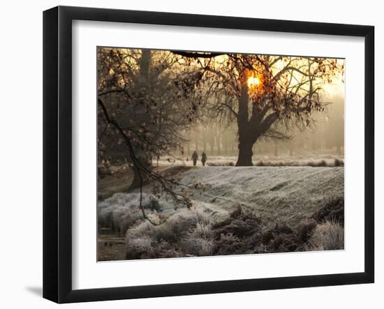 A Couple Walk in the Winter in Richmond Park-Alex Saberi-Framed Photographic Print