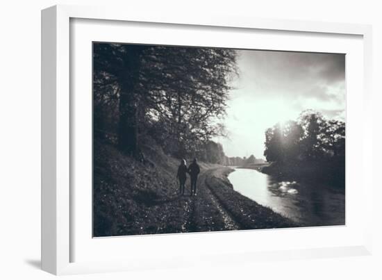 A Couple Walking Along a Canal on a Wet Day-Clive Nolan-Framed Photographic Print