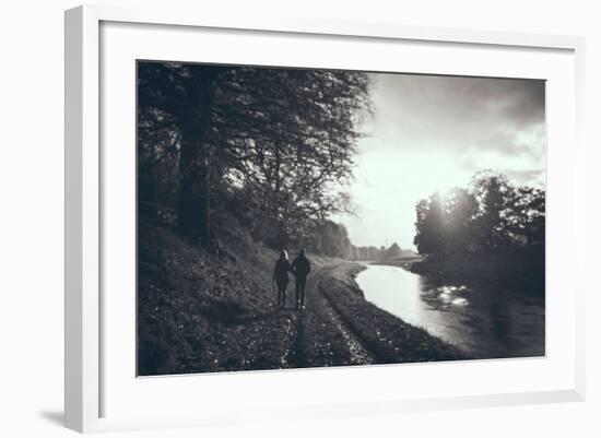 A Couple Walking Along a Canal on a Wet Day-Clive Nolan-Framed Photographic Print