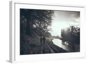 A Couple Walking Along a Canal on a Wet Day-Clive Nolan-Framed Photographic Print