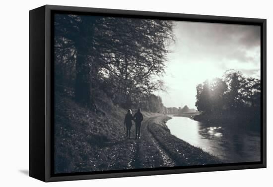 A Couple Walking Along a Canal on a Wet Day-Clive Nolan-Framed Stretched Canvas