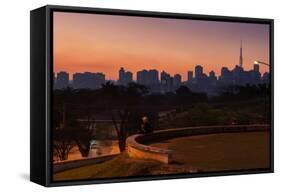 A Couple Watch the Sunset in Praca Do Por Do Sol, Sunset Square, in Sao Paulo-Alex Saberi-Framed Stretched Canvas