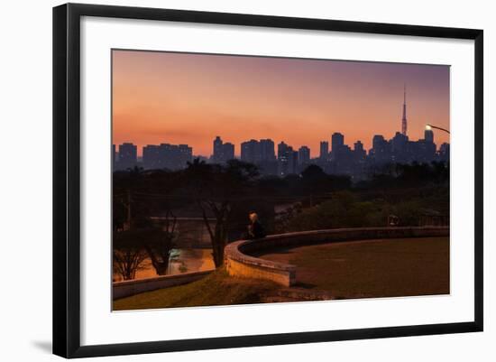 A Couple Watch the Sunset in Praca Do Por Do Sol, Sunset Square, in Sao Paulo-Alex Saberi-Framed Photographic Print