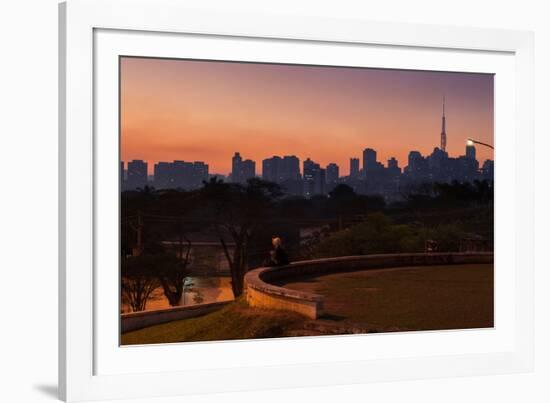 A Couple Watch the Sunset in Praca Do Por Do Sol, Sunset Square, in Sao Paulo-Alex Saberi-Framed Photographic Print