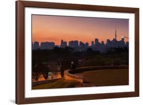 A Couple Watch the Sunset in Praca Do Por Do Sol, Sunset Square, in Sao Paulo-Alex Saberi-Framed Photographic Print