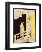 A Courtesan and Her Kamuro on a Verandah Watching Flying Geese in the Rain-Suzuki Harunobu-Framed Giclee Print