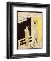 A Courtesan and Her Kamuro on a Verandah Watching Flying Geese in the Rain-Suzuki Harunobu-Framed Giclee Print