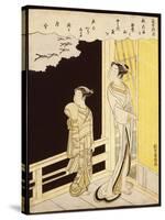 A Courtesan and Her Kamuro on a Verandah Watching Flying Geese in the Rain-Suzuki Harunobu-Stretched Canvas