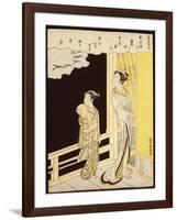 A Courtesan and Her Kamuro on a Verandah Watching Flying Geese in the Rain-Suzuki Harunobu-Framed Giclee Print