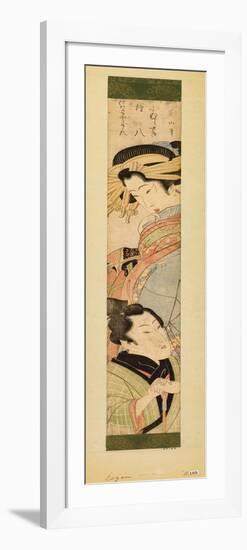 A Courtesan Looking Down at a Man Holding a Pipe in His Hands-Kikukawa Eizan-Framed Premium Giclee Print