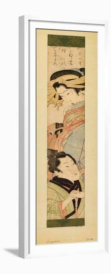 A Courtesan Looking Down at a Man Holding a Pipe in His Hands-Kikukawa Eizan-Framed Premium Giclee Print