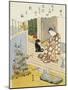 A Courtesan Seated on a Veranda Brushing Her Teeth and Pensively Looking at Flowering Morning Glory-Harunobu-Mounted Giclee Print