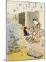 A Courtesan Seated on a Veranda Brushing Her Teeth and Pensively Looking at Flowering Morning Glory-Harunobu-Mounted Giclee Print