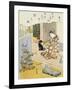 A Courtesan Seated on a Veranda Brushing Her Teeth and Pensively Looking at Flowering Morning Glory-Harunobu-Framed Giclee Print