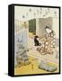 A Courtesan Seated on a Veranda Brushing Her Teeth and Pensively Looking at Flowering Morning Glory-Harunobu-Framed Stretched Canvas