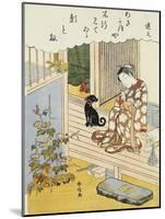 A Courtesan Seated on a Veranda Brushing Her Teeth and Pensively Looking at Flowering Morning Glory-Harunobu-Mounted Giclee Print