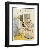 A Courtesan Seated on a Verandah Brushing Her Teeth-Suzuki Harunobu-Framed Giclee Print