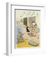 A Courtesan Seated on a Verandah Brushing Her Teeth-Suzuki Harunobu-Framed Giclee Print