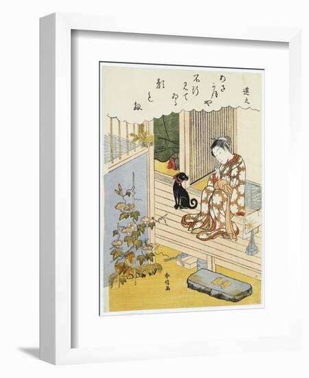 A Courtesan Seated on a Verandah Brushing Her Teeth-Suzuki Harunobu-Framed Giclee Print