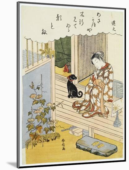 A Courtesan Seated on a Verandah Brushing Her Teeth-Suzuki Harunobu-Mounted Giclee Print