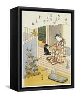 A Courtesan Seated on a Verandah Brushing Her Teeth-Suzuki Harunobu-Framed Stretched Canvas