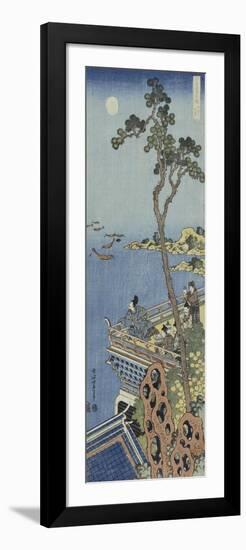 A Courtier on the Balcony of a Chinese Pavilion Looking in the Distance on a Moonlit Night-Katsushika Hokusai-Framed Giclee Print