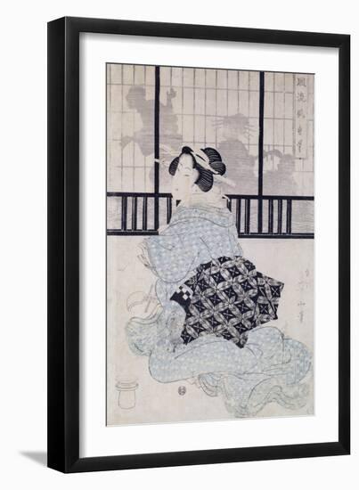 A Courtisan with a Shamisen-Kikugawa Toshinobu Eizan-Framed Giclee Print