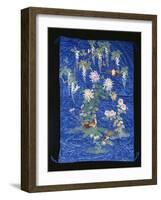 A Cover of Blue Satin, Embroidered in Floss Silks with Pheasants and Chrysanthemums, Beneath a…-null-Framed Giclee Print
