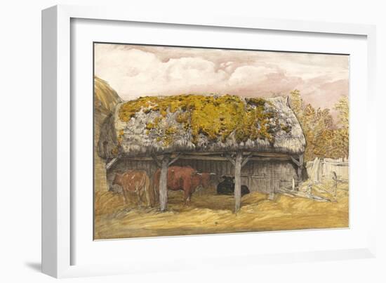 A Cow Lodge with a Mossy Roof, C.1829 (Pen and Ink with W/C and Gouache on Paper)-Samuel Palmer-Framed Giclee Print