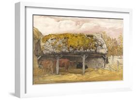 A Cow Lodge with a Mossy Roof, C.1829 (Pen and Ink with W/C and Gouache on Paper)-Samuel Palmer-Framed Giclee Print