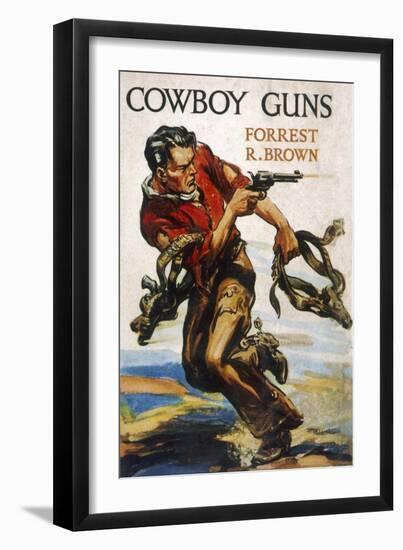 A Cowboy on Foot Shoots Back at His Pursuers-null-Framed Art Print