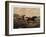 A cowboy with a pistol on horseback chasing a Native American with a spear on horseback-Vernon Lewis Gallery-Framed Art Print