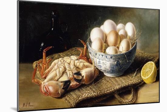 A Crab and a Bowl of Eggs on a Basket, with a Bottle and Half a Lemon-Mary E. Powis-Mounted Giclee Print