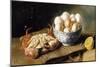 A Crab and a Bowl of Eggs on a Basket, with a Bottle and Half a Lemon-Mary E. Powis-Mounted Giclee Print