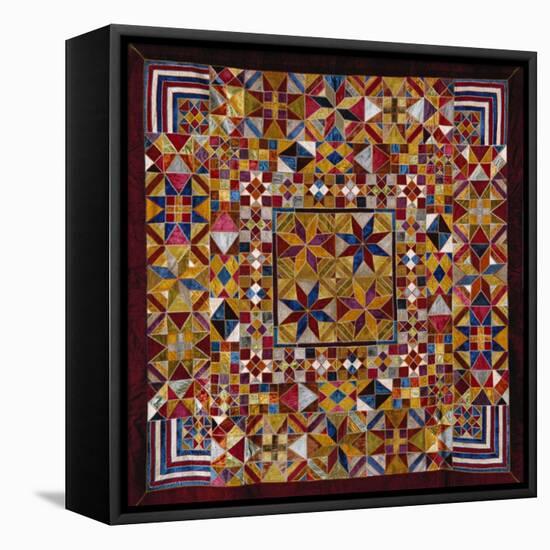 A Crazy Quilt Pattern Coverlet, 1880-1890-null-Framed Stretched Canvas