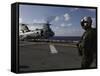 A Crew Chief Watches a CH-46E Sea Knight Helicopter Aboard USS Makin Island-Stocktrek Images-Framed Stretched Canvas