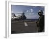 A Crew Chief Watches a CH-46E Sea Knight Helicopter Aboard USS Makin Island-Stocktrek Images-Framed Photographic Print