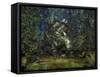 A Crichtonsaurus Crosses Paths with a Pair of Frogs Within a Cretaceous Forest-Stocktrek Images-Framed Stretched Canvas