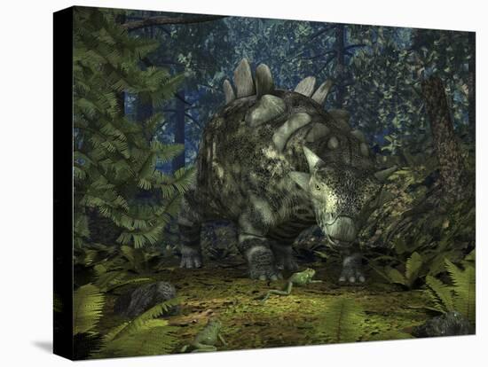 A Crichtonsaurus Crosses Paths with a Pair of Frogs Within a Cretaceous Forest-Stocktrek Images-Stretched Canvas