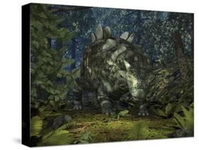 A Crichtonsaurus Crosses Paths with a Pair of Frogs Within a Cretaceous Forest-Stocktrek Images-Stretched Canvas