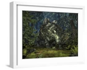 A Crichtonsaurus Crosses Paths with a Pair of Frogs Within a Cretaceous Forest-Stocktrek Images-Framed Photographic Print