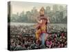 A Crowd of Revellers Carry a Statue of Ganesh-null-Stretched Canvas