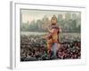 A Crowd of Revellers Carry a Statue of Ganesh-null-Framed Photographic Print