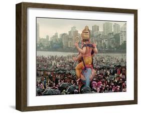 A Crowd of Revellers Carry a Statue of Ganesh-null-Framed Photographic Print