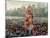 A Crowd of Revellers Carry a Statue of Ganesh-null-Mounted Photographic Print